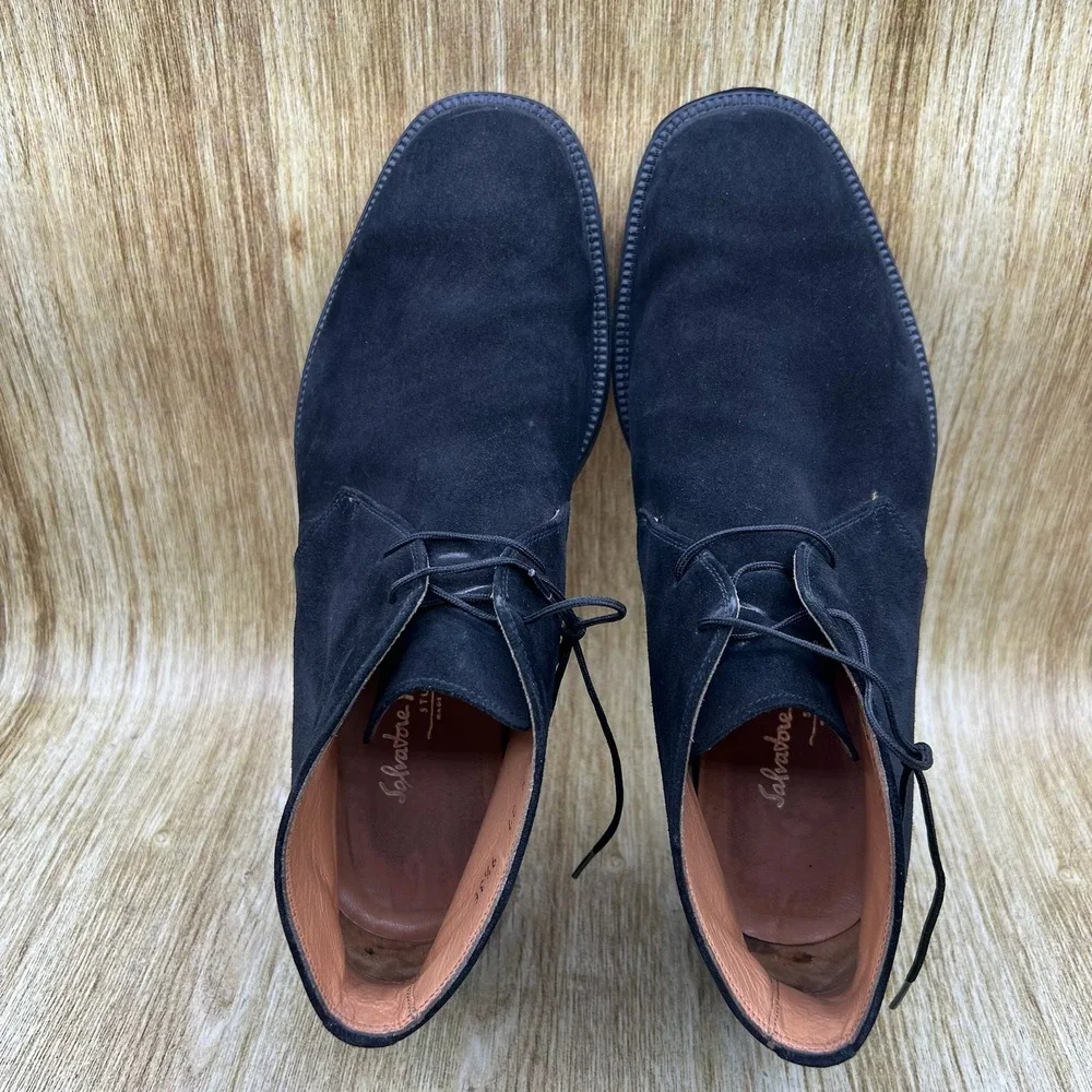 Salvatore Ferragamo Studio Chukka Boots Men's Size 9.5 EEE Black Suede Shoes